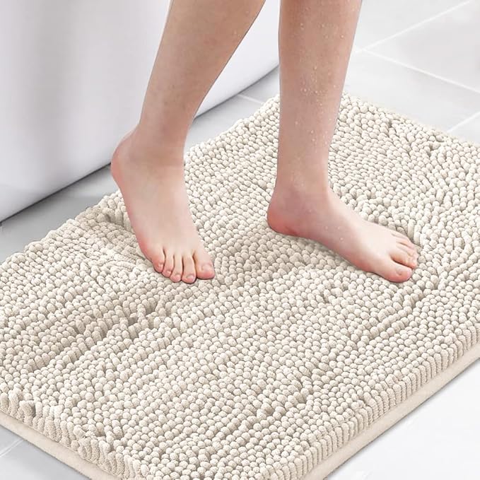 H.VERSAILTEX Microfiber Bath Rugs Chenille Floor Mat Ultra Soft Washable Bathroom Dry Fast Water Absorbent Bedroom Area Rugs, 24 x 36 - Inch, Ivory