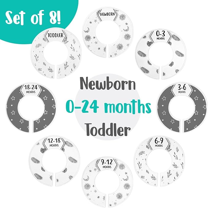 Eli with Love Baby Closet Dividers (Boho) – Fits 1.5" Rod - Set of 8 Closet Size Dividers – Baby Clothes Dividers for Closet – Organize Nursery Hangers Size/Age