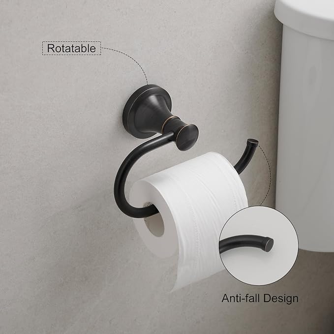 Hoimpro Oil Rubbed Bronze Towel Ring Toilet Paper Holder, Double Bathroom Hardware Set Fixtures Toilet Roll Tissue Holder, Hand Towel Bar Towel Rack Rv Accessories, Sus304 Stainless Steel, Wall Mount