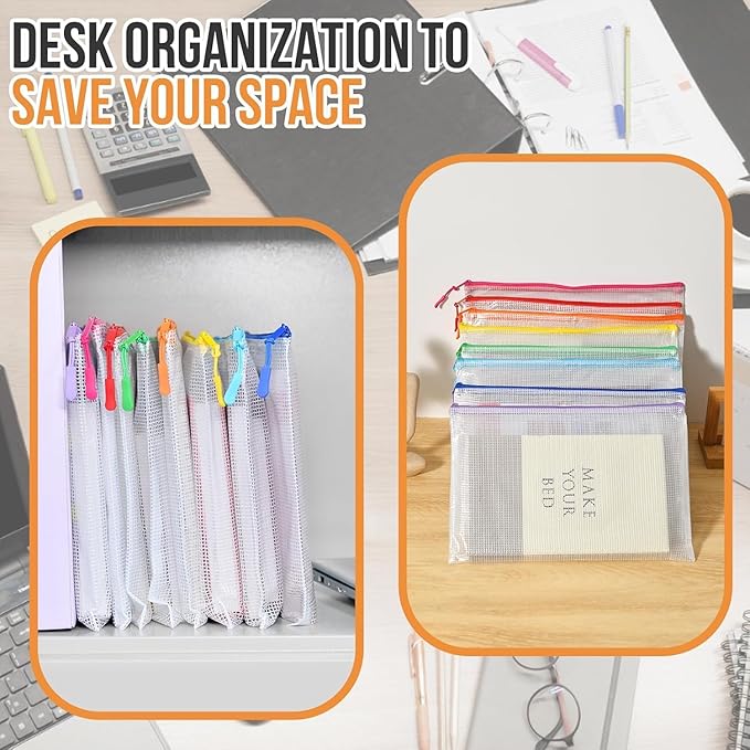 24pcs Mesh Zipper Pouch, PVC, Office Supplies Organizers, 17" x 12" A3, 8 Color, Foldable, Zipper Closure