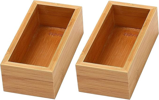 YBM Home Bamboo Drawer Organizer Storage Box for Kitchen Drawer, Junk Drawer, Office, Bedroom, Children Room, Craft, Sewing, and Bathroom, 2 Pack 3x6x2 inch