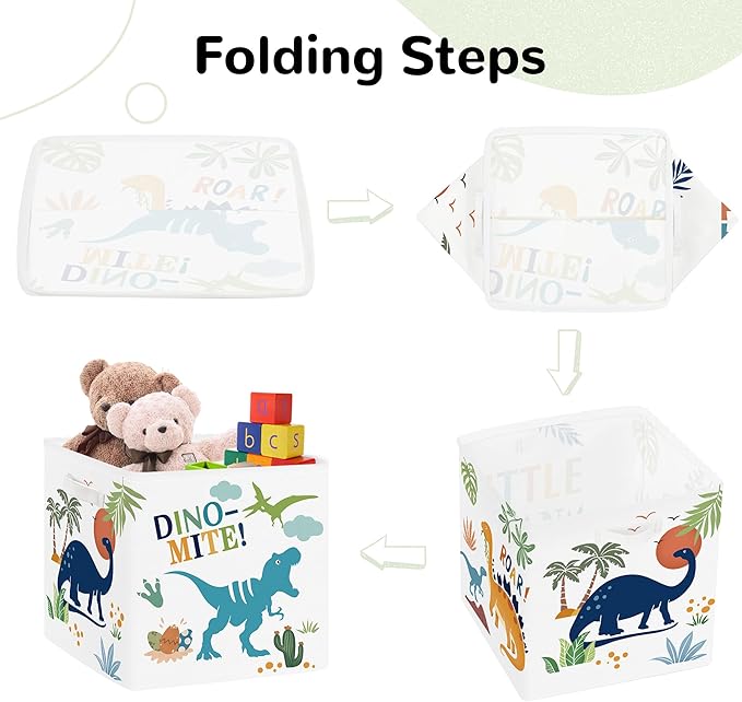 Clastyle 3 pcs Dinosaur Cube Storage Unit Boxes Volcano Kallax Box for Shelves Parents Storage Baskets for Book Clothes Toy Organizer, Palms, 11.8x11.8x11.8 in