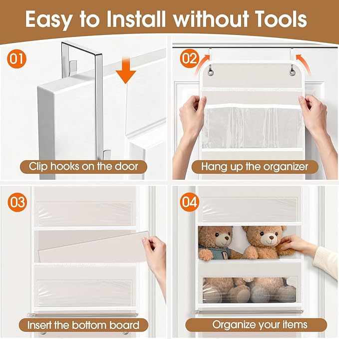 WISELIFE 6-Tier Over The Door Organizer Storage Detachable Design Door Hanging Storage Organizer with Clear Window Behind The Door Storage for Nursery Bedroom Bathroom Pantry Closet Beige