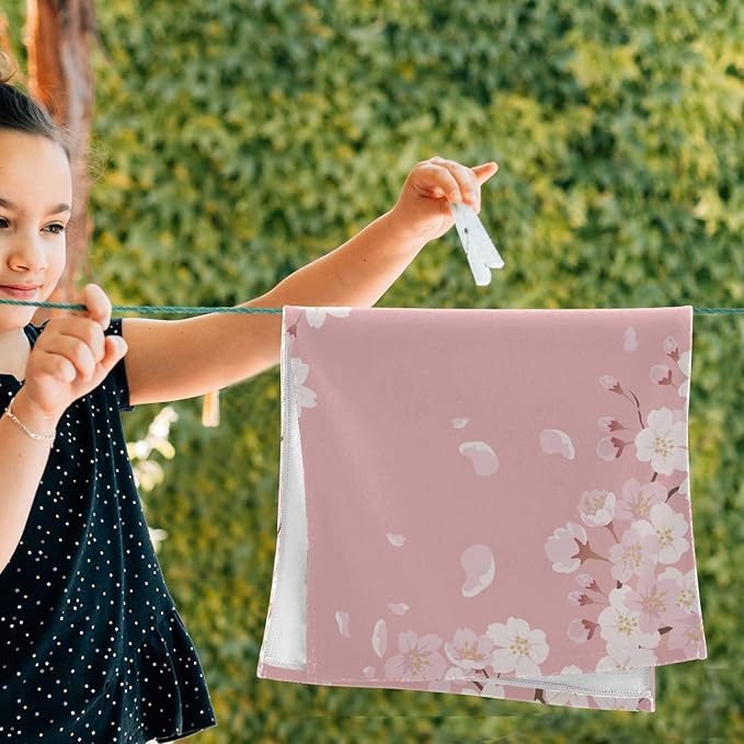 2 Pcs Pink Cherry Blossom Floral Decorative Hand Towels for Bathroom,Soft Absorbent Japanese Flower Aethetic Dish Towels for Kitchen,Quick Dry Guest Bathroom Towels for Face,Shower 14"x28"