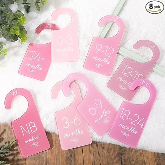 Whaline Acrylic Baby Closet Dividers Pink Hanging Infant Clothes Hanger Separators Thicken Baby Wardrobe Organizers for Home Nursery Supplies, 6.7 x 3 Inch, 8Pcs