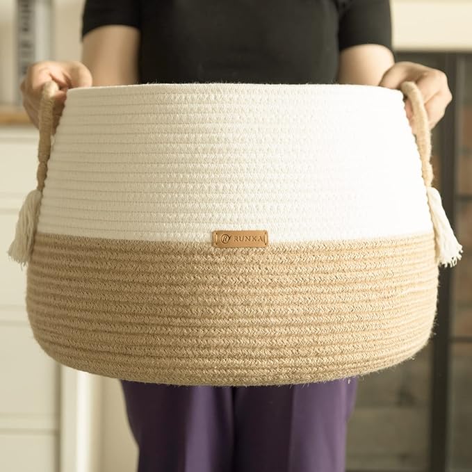 Small Basket for Stuffed Animal,Clothes ,Baby Blankets -11.8"x9.8"- Boho Baskets for Living Room,Bedroom,Nursery |Cotton Rope Baskets, Cube Basket, Under Shelf Basket | Baskets for Home Decor