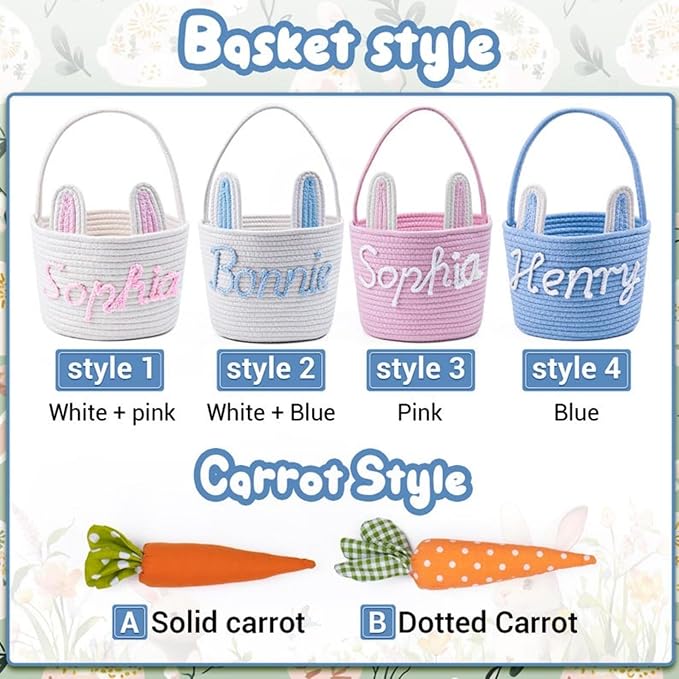 Personalized Easter Basket for Kids, Custom Name Easter Bunny Basket, Baby Name Gift