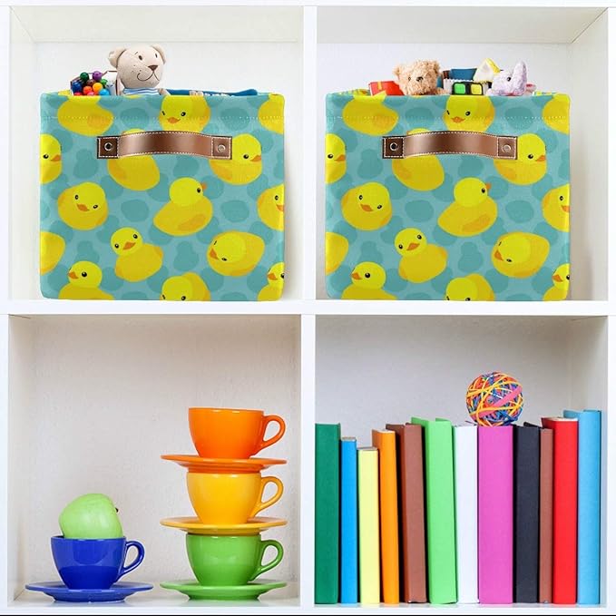 Rectangular Storage Bin Yellow Rubber Duck Basket with Handles - Organizer Bin for Toys, Books, Laundry Basket for Kids/Pets, Playroom