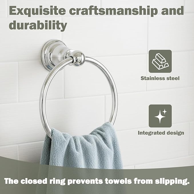 3-Piece Bathroom Hardware Set, Polished Chrome Towel Bar, Toilet Paper Holder & Towel Ring – Rust-Resistant Bath Accessory Set for Modern Bathrooms, Easy Install, Heavy-Duty Wall Mount