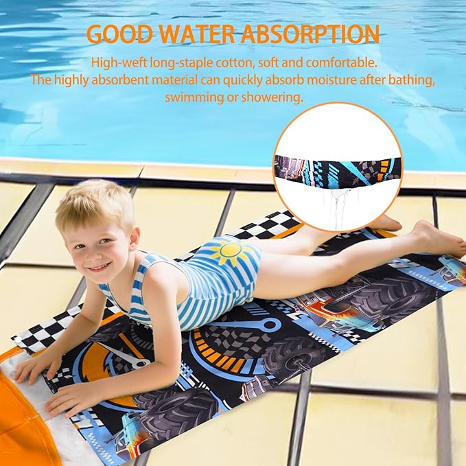 Hooded Poncho Towels for Kids - Ultra Soft 100% Cotton Truck Toddler Hood Bath Towels/Pool Terry Towel Beach Poncho Wrap Absorbent Cute Bath & Swim Wrap Gift for Boys & Girls 3-10 Years - Black