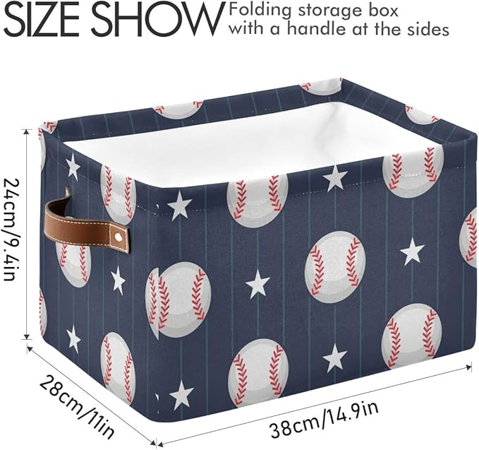 Rectangular Storage Bin Basketball Baseball Sport Basket with Handles - Toy Bins Laundry Storage Basket for Kids Toy Pets Room Closet