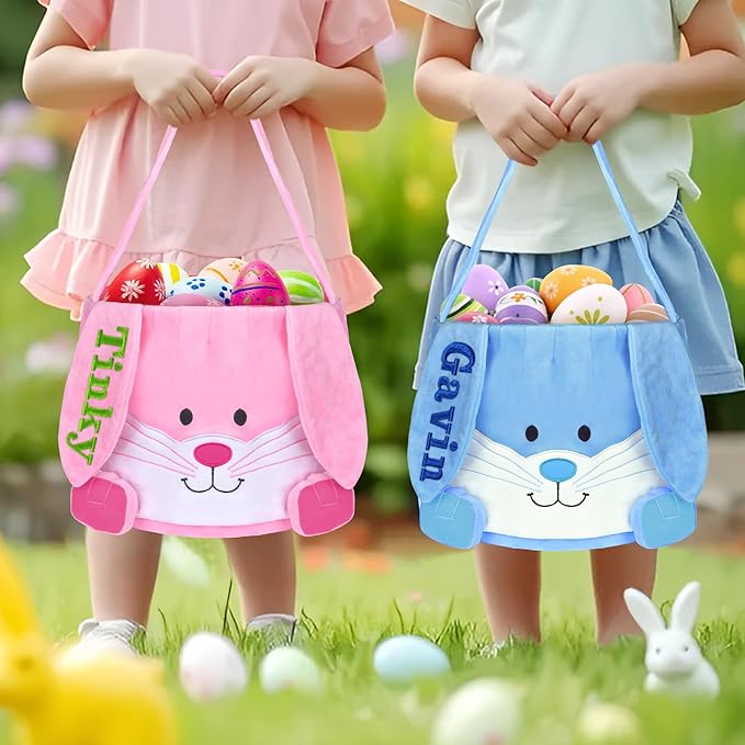Easter Basket, Touber Easter Bunny Basket, Personalized Easter Baskets for Kids, Easter Gifts Basket for Girls Baby Children - Plush Baskets Blue