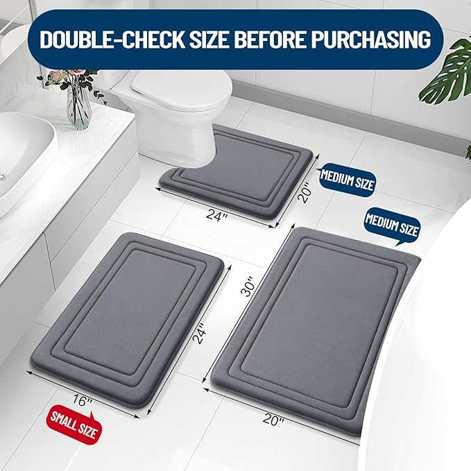 Grandaily Memory Foam Bath Mat Rug 44x24, Ultra Soft, Non-Slip and Absorbent Bathroom Rugs, Machine Wash Dry, Comfortable Bath Carpet for Bathroom Floor, Tub and Shower, Dark Grey