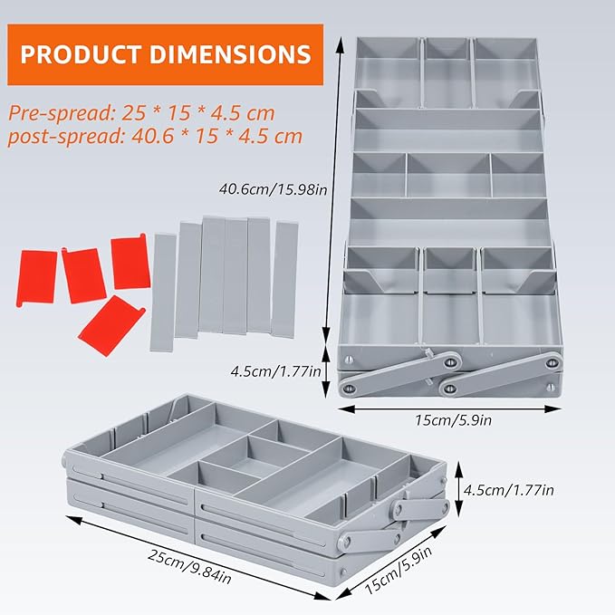 2/3 Tier Drawer Organizer, Collapsible Multi Level Drawer Organizer Tray, Expandable Bathroom Desk Drawer Organizer Trays, Adjustable Compartments Storage Trays for Jewelry (Single Row 2 Tiers)