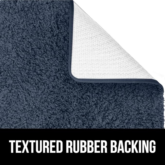 GORILLA GRIP Premium Luxury Bath Rug, 60x24, Absorbent, Soft, Thick Shag, Plush Bathroom Mat Rugs, Machine Washable, Microfiber Quick Dry, Mats for Shower, Bathtub and Floor Accessories, Indigo