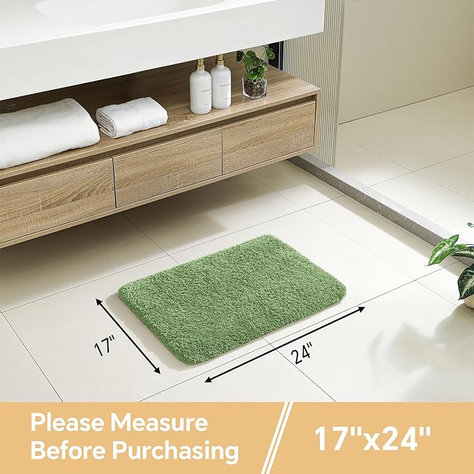 Hunter Green Bathroom Rugs 17"x24" - High-Density Microfiber Bath Mat, Fluffy Non Slip Absorbent and Washable Bathroom Mat - Ideal for Small Spaces, Vanity, Toilet, or Pet Mat