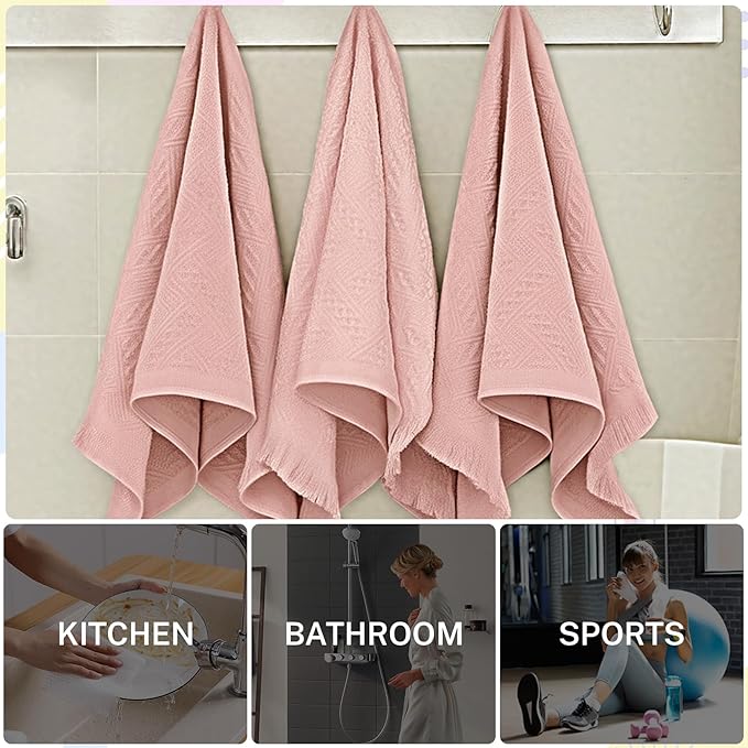 4-Pack Pink Luxury Decorative Bathroom Hand Towels – 13"x29.1" Boho Bath Hand Towels Set with Jacquard Weave & Fringe, Cotton Absorbent Soft Face Towels for Kitchen/Bathroom/Farmhouse