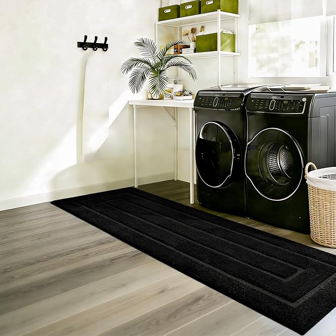 HOMORE Long Bathroom Runner Rugs, 24x80 Inch Non Slip Washable Bath Rug, Black Rugs for Bathroom Absorbent Bath Mat for Shower Floor