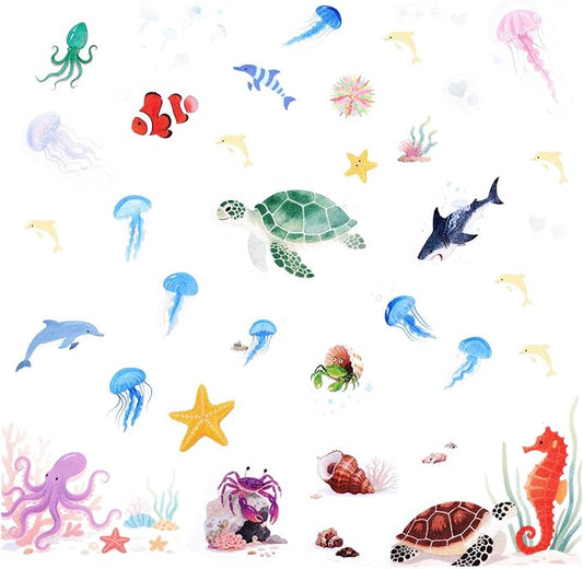 6pcs Sea Creatures Bathtub Grip Stickers, Non Slip Ocean Kids Bathtub Anti Clip Stickers Strong Adhesive Decals Creative and Cute Bathroom Decorations for Bath Tub and Shower Floor