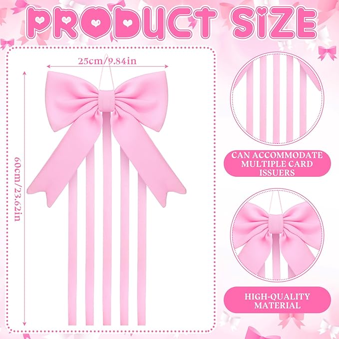 Weysat Bow Organizer for Girls Huge Bow Holder for Girls Hair Bows Claw Clip Organizer Wall Hanging Decoration Accessories with Five Ribbons Organizador De Moños Para Ninas for Room Decor (Pink)