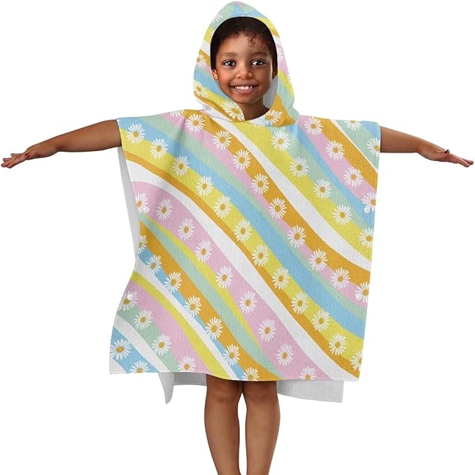 Hooded Bath Towel Poncho Toddler Ultra Absorbent Colorful Daisy Large Towel Wrap Toddlers Shower Decorations for Boys Girls Bathroom Beach Swim Supplies