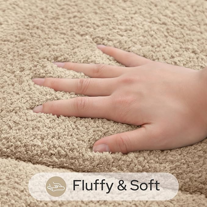 HOMEIDEAS Bathroom Rugs Sets 2 Piece, Soft Bathroom Mats and Absorbent Microfiber Machine Washable Bath Mats for Shower Room, Bathtub, Kitchen (20" x 32" + 16" x 24", Beige)