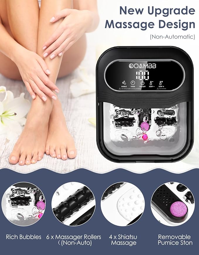 Collapsible Foot Spa with Heat, Bubble and Temp Control, Foot Bath Massager with XL Touch Screen and Massage Rollers, Foot Soaking Tub, Pedicure Foot spa for Stress Relief (Black +Green)