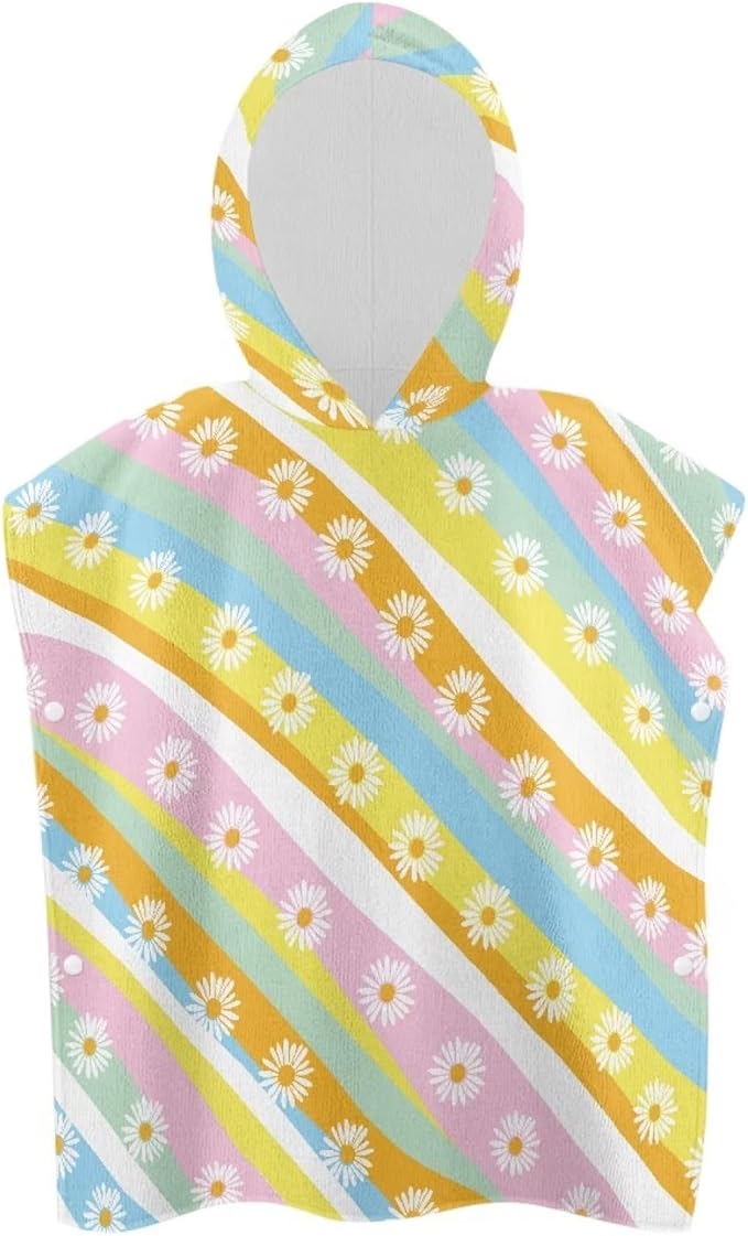Hooded Bath Towel Poncho Toddler Ultra Absorbent Colorful Daisy Large Towel Wrap Toddlers Shower Decorations for Boys Girls Bathroom Beach Swim Supplies