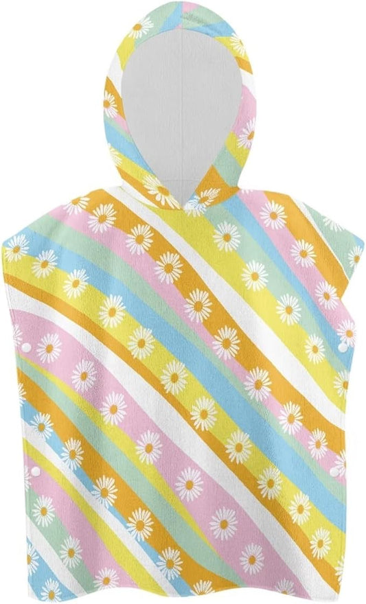Hooded Bath Towel Poncho Toddler Ultra Absorbent Colorful Daisy Large Towel Wrap Toddlers Shower Decorations for Boys Girls Bathroom Beach Swim Supplies