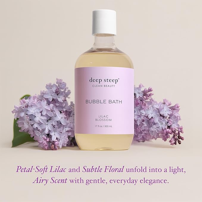 Deep Steep Lilac Blossom Bubble Bath for Women, Hypoallergenic, Clinically Tested, Clean Formula for Sensitive Skin, Sulfate-Free, 17 fl oz Bottle, Essential Bath Accessories