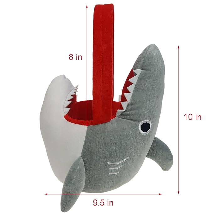 DearSun Personalized Shark Basket Easter Egg Hunting Basket Easter Goodie Gift Basket with Embroidery Name(Shark Mouth)