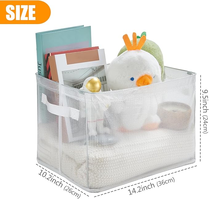 Clear Large Storage Baskets for Shelves, Collapsible Storage Bins with Handles for Clothes, Sheets, Books | Shelf Baskets for Home and Closet Organizer (Clear, 4 Pack)