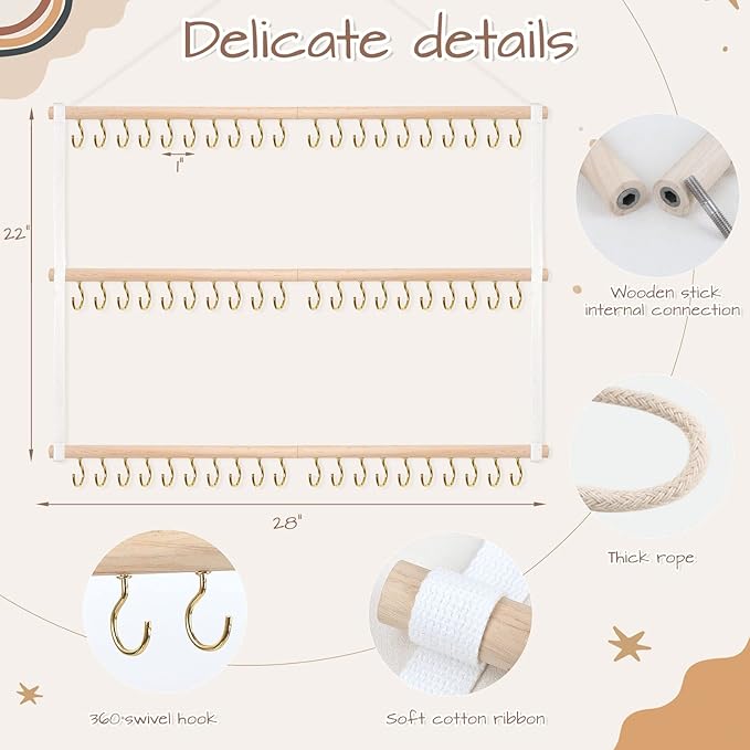 POVETIRE Headband Holder Head Bands Organizer for Girls Hair Bows Hanging Baby Headbands Hair Accessories Organizer Storage Wall Hanging Decor for Newborn Infant Toddlers Kids