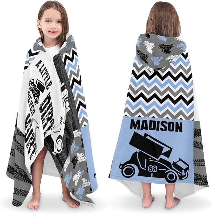 Hooded Towels for Kids 3-10 Yrs Patchwork Race Car Blue Kids Bath Towels Hooded Beach Towel Wrap Bathrobe Blanket Boys Gift for Shower