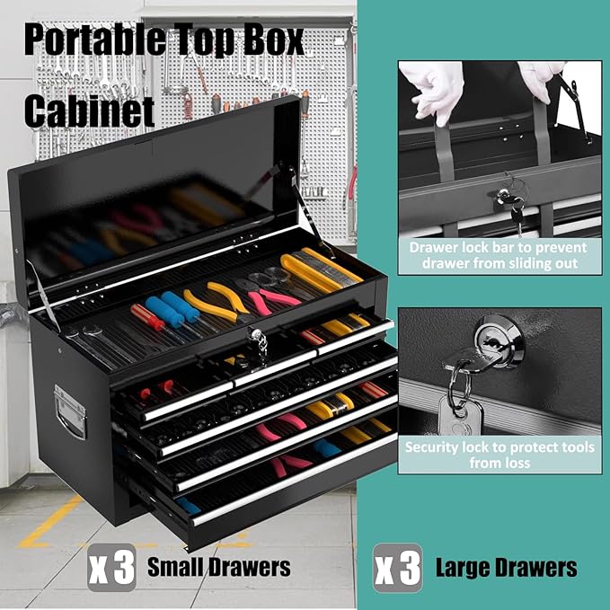8-Drawer Rolling Tool Chest – 2-in-1 Lockable Tool Box with Wheels, Sliding Drawers & Detachable Top – Garage & Workshop Storage Cabinet, Black