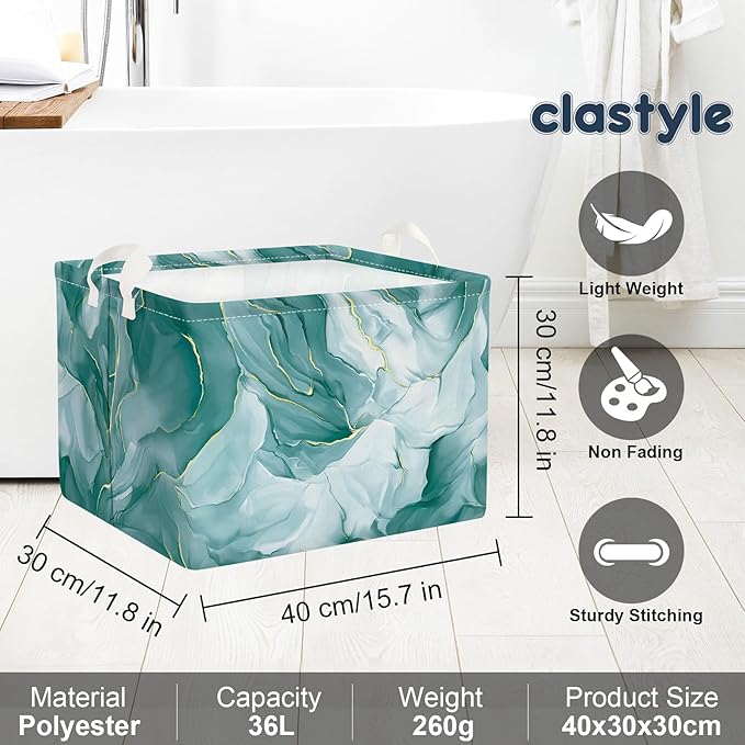 Clastyle Large Marble Baby Girl Gift Storage Basket Collapsible Kid Clothes Book Shelf Basket Toy Nursery Bin, Green, 40 * 30 * 30 cm