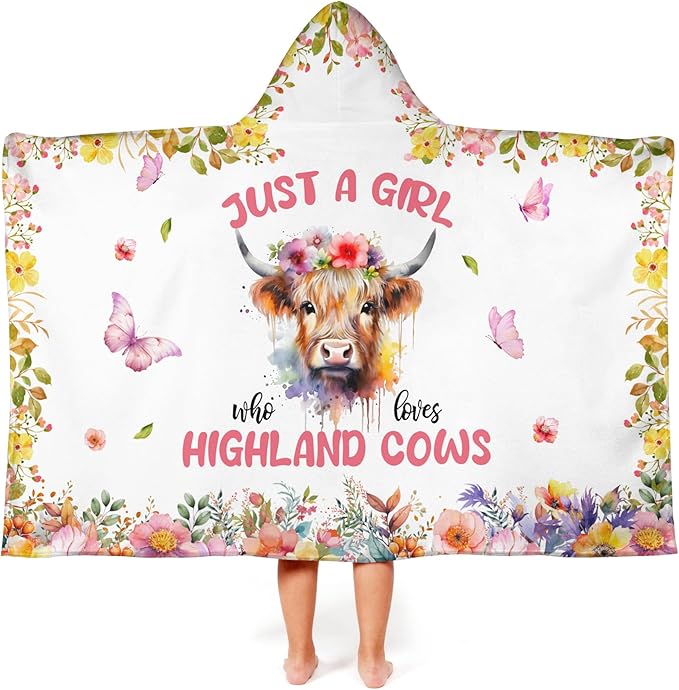 Highland Cow Hooded Bath Towels for Girls,Soft Cotton Swimming Shower Beach Blanket (Highland Cow)