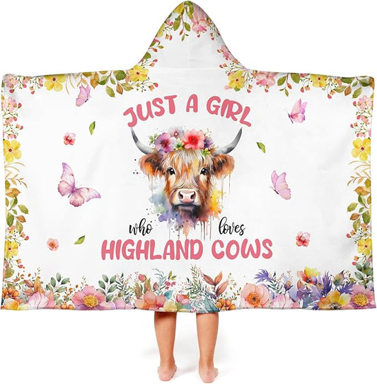 Highland Cow Hooded Bath Towels for Girls,Soft Cotton Swimming Shower Beach Blanket (Highland Cow)