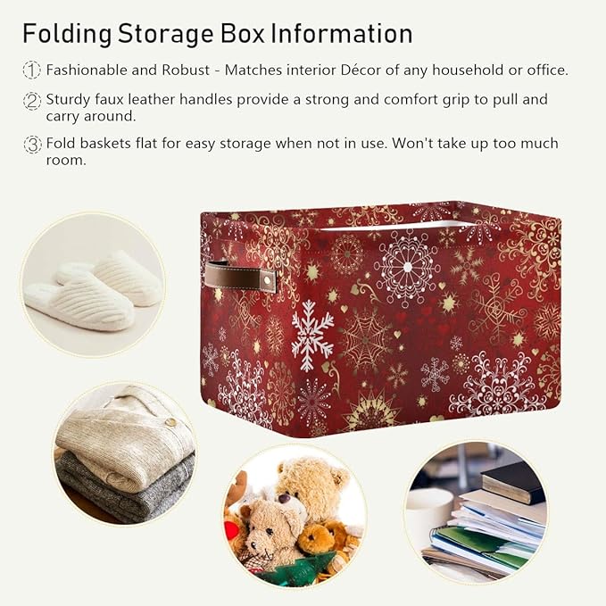 DOMIKING Rectangular Christmas Storage Bin Christmas Snowflake Basket with Handles - Organizer Bin for Books, Clothes Laundry Basket for Kids/Pets, Playroom