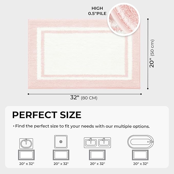GRANNY SAYS Microfiber Bathroom Rugs Non Slip Washable, Water Absorbent Bathroom Mats for Tub, Soft Bath Mats for Bath Floor & Shower, Bath Rug, 20" x 32" Pink