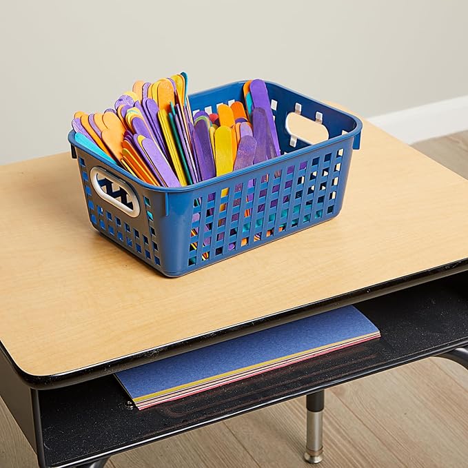 Really Good Stuff Medium Plastic Book Baskets, 11" x 7.5" x 4.5", 4 Pack, Cool & Calm Group Colors, Versatile Storage Solution for Classroom, Home, and Office, Toy Storage, Multi-Purpose