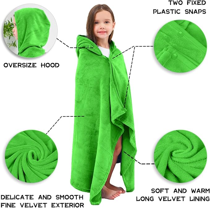 Hiturbo Kids Hooded Bath Towel: Soft Plush Pool Beach Fleece Towel Blanket - 50"x30" Toddler Towels Wrap for Boys Girls 3-12 Years (Green)