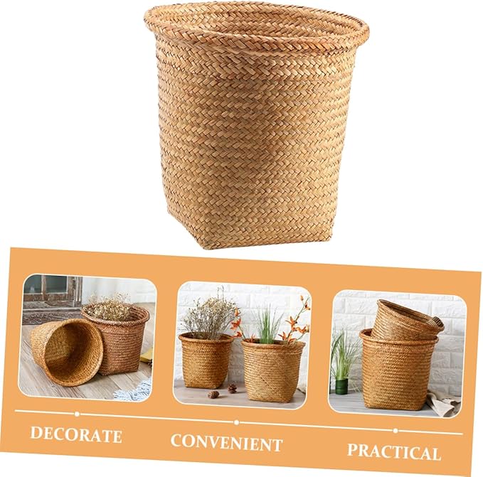 Healifty Large Capacity Round Straw Woven Storage Basket for Home Organization Multi-Functional Decorative Woven Basket for Sundries for Nursery Living Room or Kitchen