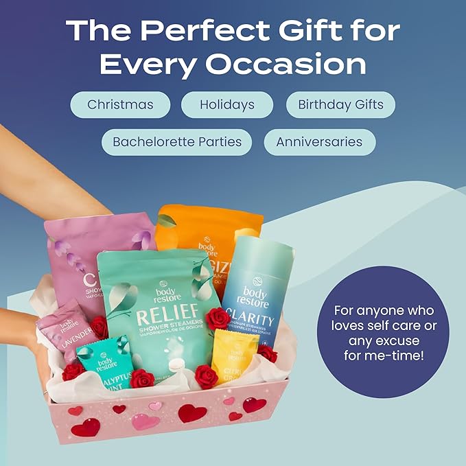 Body Restore Shower Steamers Aromatherapy 6 Pack - Birthday Gifts for Men, Women, Dad Gift, Stress Relief, Relaxation, Self Care - Clarity