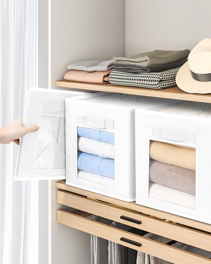 Storage Cube 11 Inch - Cube Storage Bins with Window, Closet Storage Baskets with Handle, Fabric Bins for Closet, Shelves, Toys, Clothes, Set of 12, White