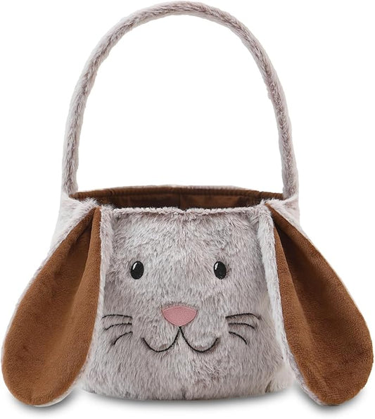 Easter Bunny Basket,Cute Easter Bucket Bags with Rabbit Ears for Eggs Hunting,Candy Gifts Storage (Brown/White)