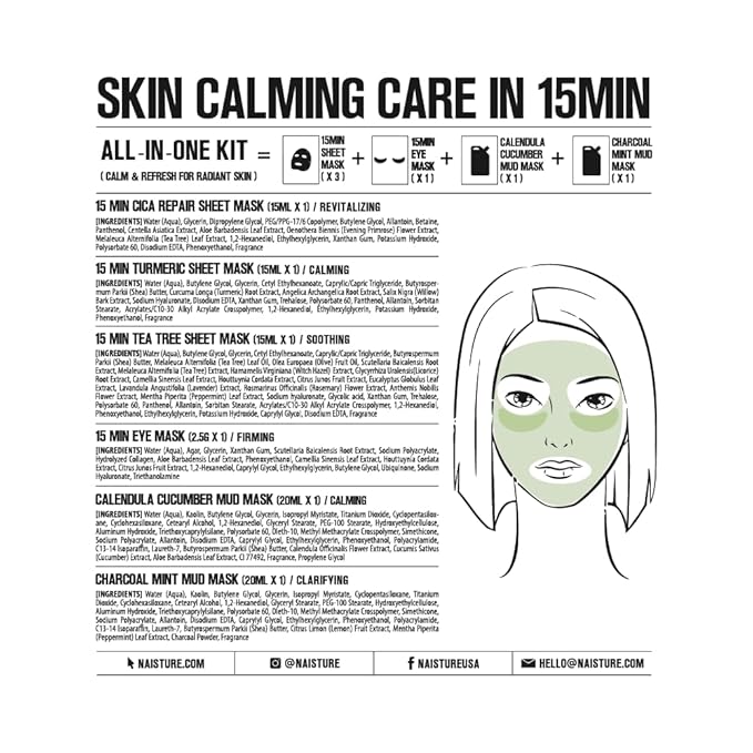 Naisture 15 Min Rescue Me Kit Skincare Gift Set for Skincare Lovers– All-in-One Bundle with Face, Eye, & Mud Masks, Complete Self-Care Kit (6 pcs)