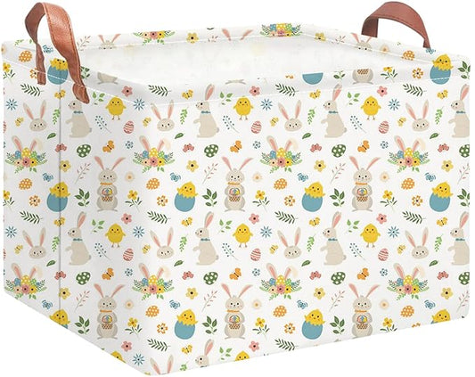 Rectangular Easter Eggs Basket Empty,Toys Bin with Handles,Baby Room Decor,Gift Basket(Watercolor Easter Basket)