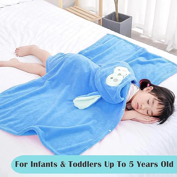 2pcs Microfiber Natural Fleece Soft Bath Towel for Kid with Cute Sheep Ears - Ultra Absorbent, Large Bath Towel for Boy and Girl - (Sheep 27.5 x 55 Inch) (Blue)