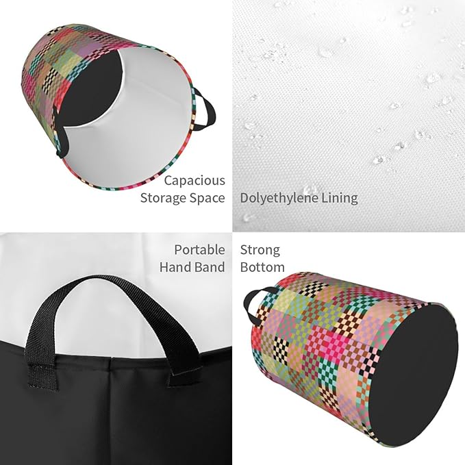 Laundry Basket Colorful Checkered Decor,Waterproof Laundry Hamper Checkered Decor Collapsible Laundry Baskets With Handles,Toy/Clothes Storage Basket For Home Bedroom Bathroom Decor